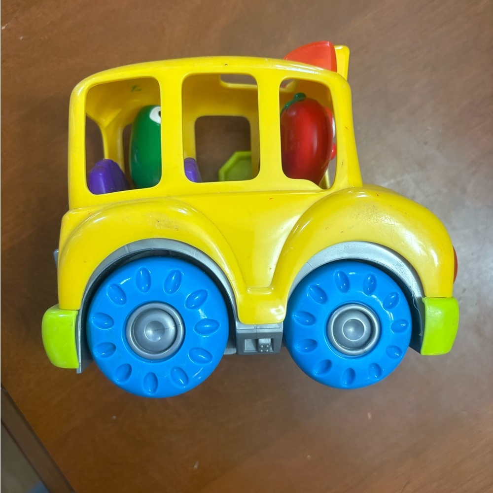 Yellow Kids Toy Bus with Blue Wheels and Shape Fitters